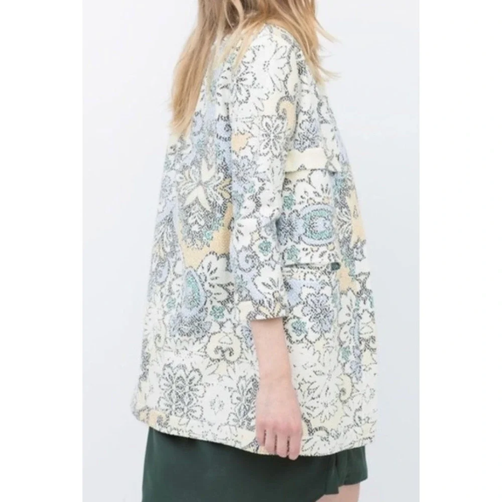 Zara Basic Jacket Womens‎ Small Open Floral Jacquard Pixelated Multicolor Boho